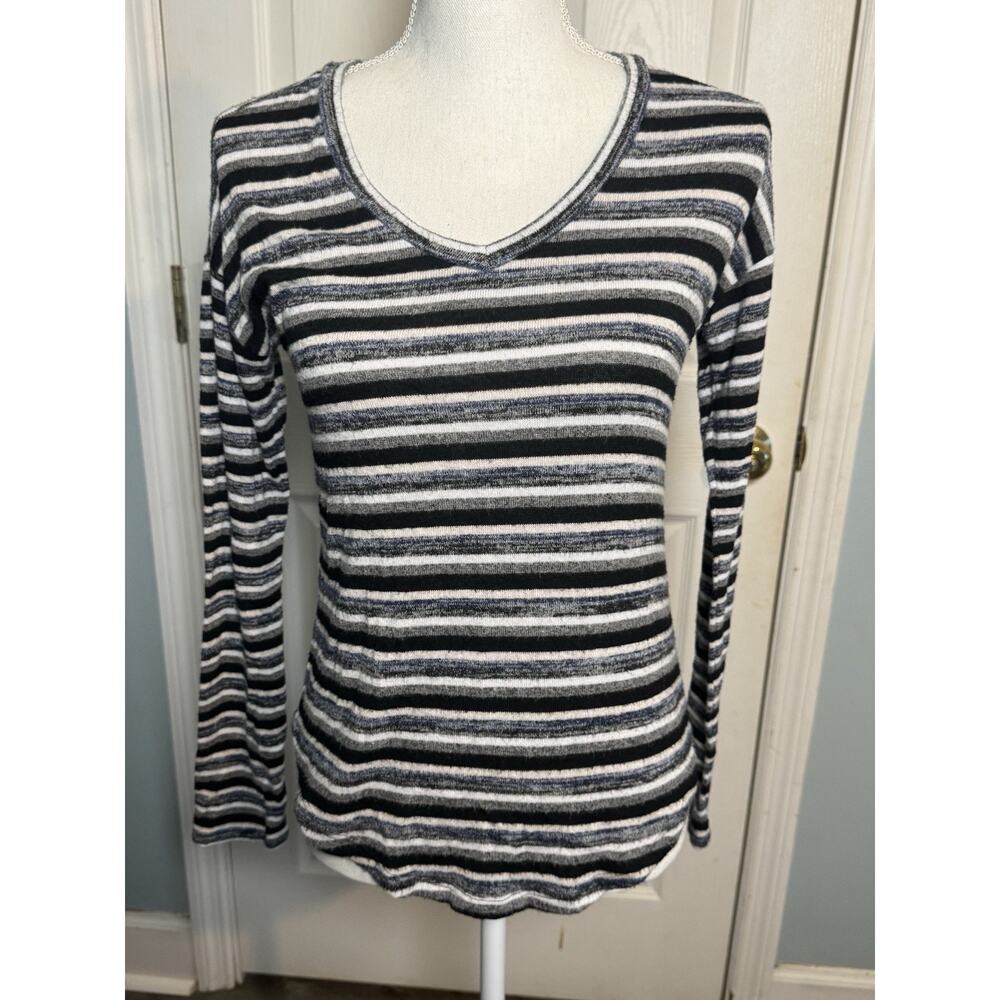 American Eagle Soft & Sexy Plush Long Sleeved Top, White/Black/Blue Stripes, XS
